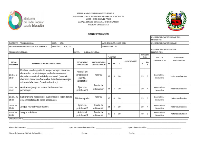 Formato Plan de Evaluacion 24 Listo | PDF