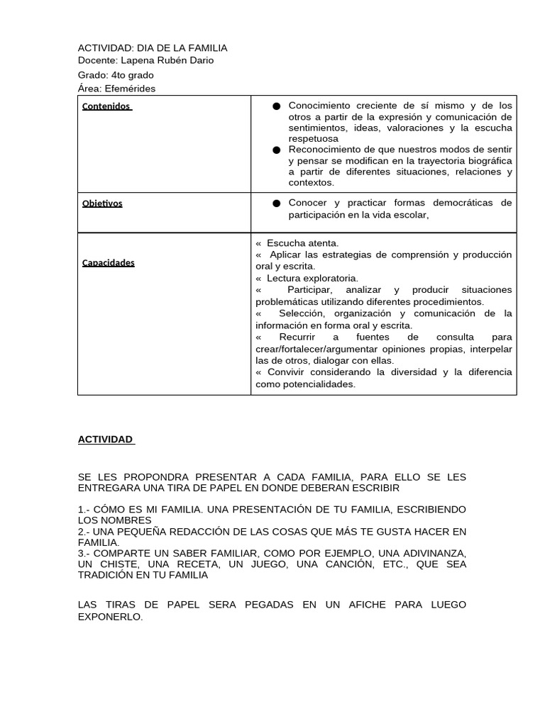 Actividad Dia de La Familia | PDF
