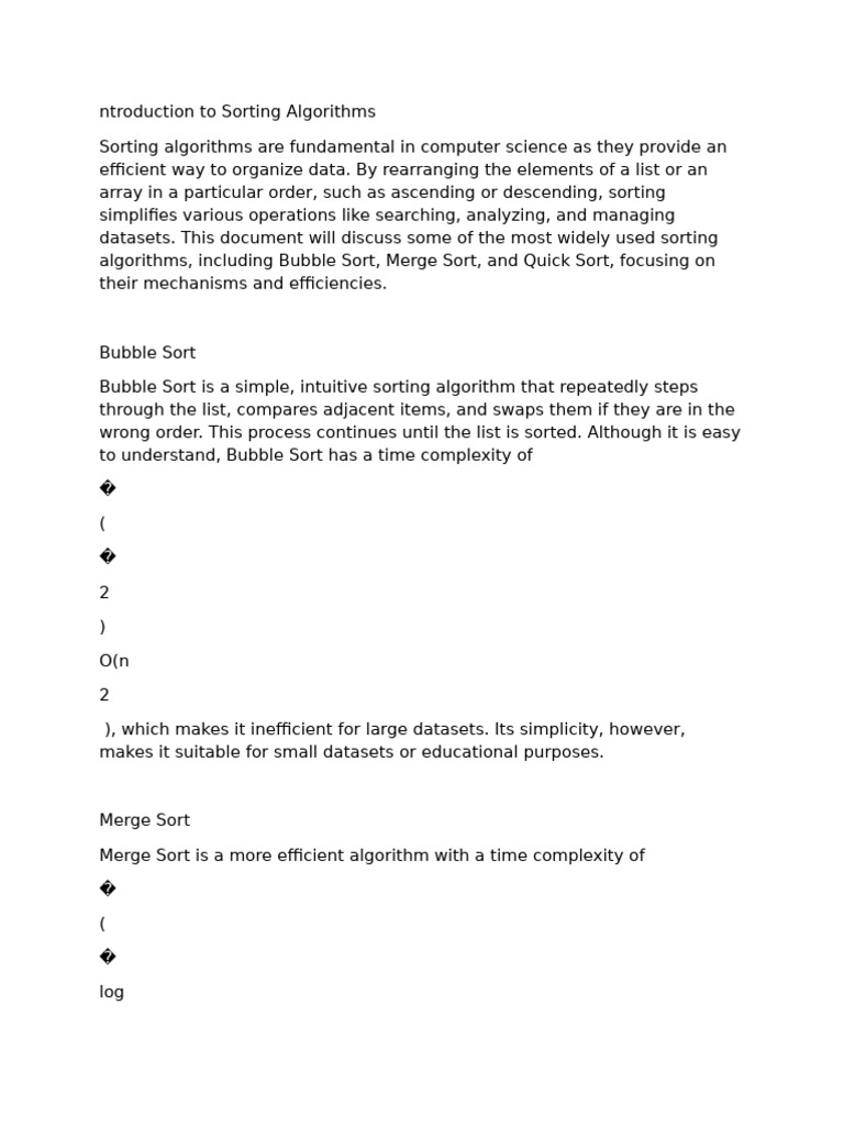 Introduction to Sorting Algorithms | PDF