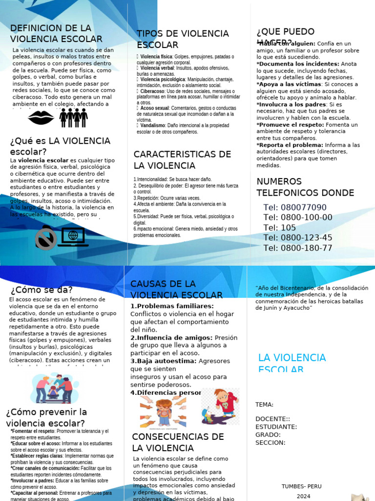 Triptico de La Violencia Escolar | PDF | Violencia | Acoso cibernético