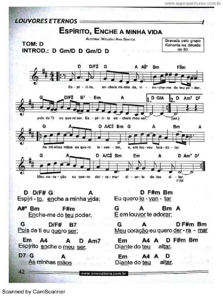 Espirito Enche a Minha Vida - Cifra e Partitura | PDF