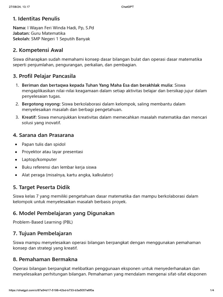 Modul Ajar Matematika BAB 1.3 | PDF