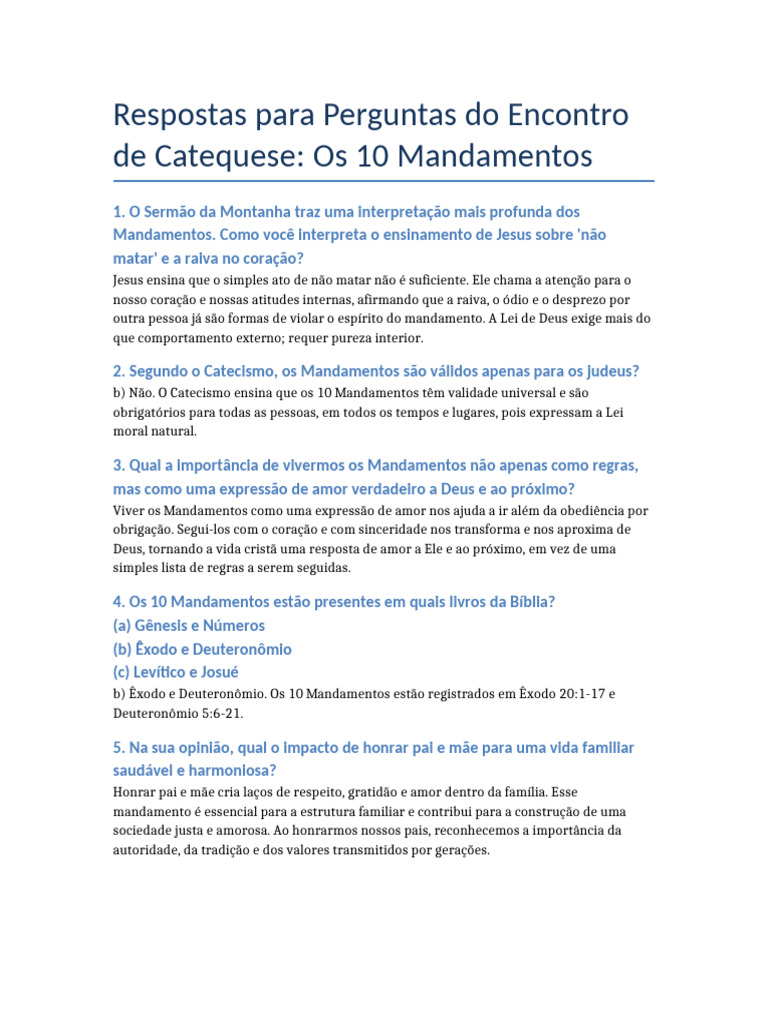 Catequese Perseverança 10 Mandamento | PDF