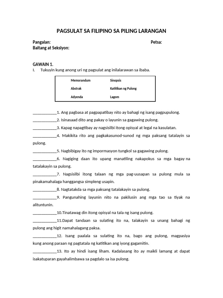 Pagbasa Activity Pdf