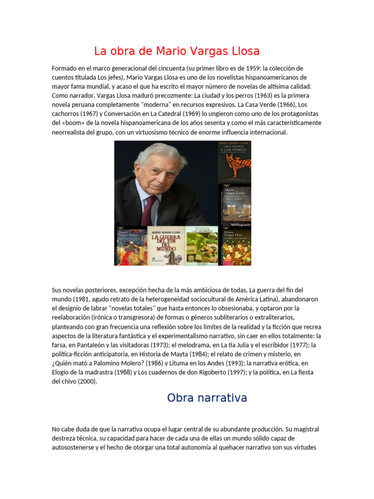 La Obra de Mario Vargas Llosa | PDF