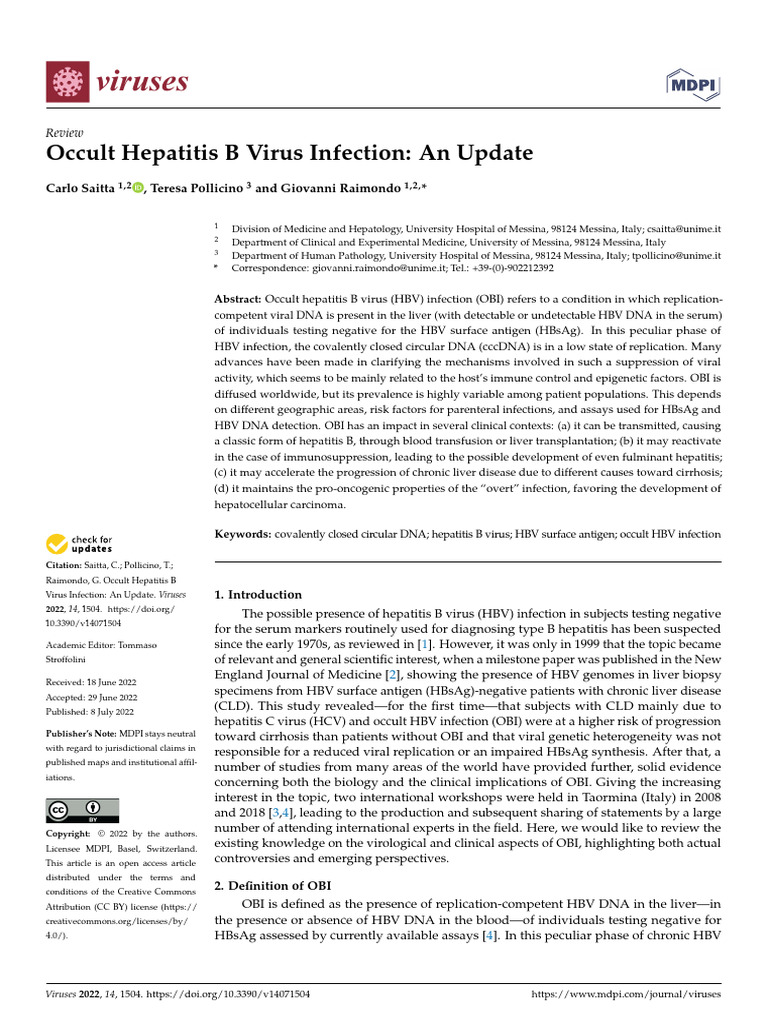 Occult Hepatitis B Virus Infection Insights | PDF | Hepatitis B | Hepatitis