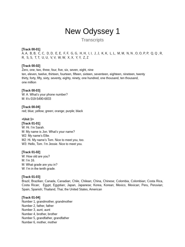 New Odyssey 1 Transcripts | PDF
