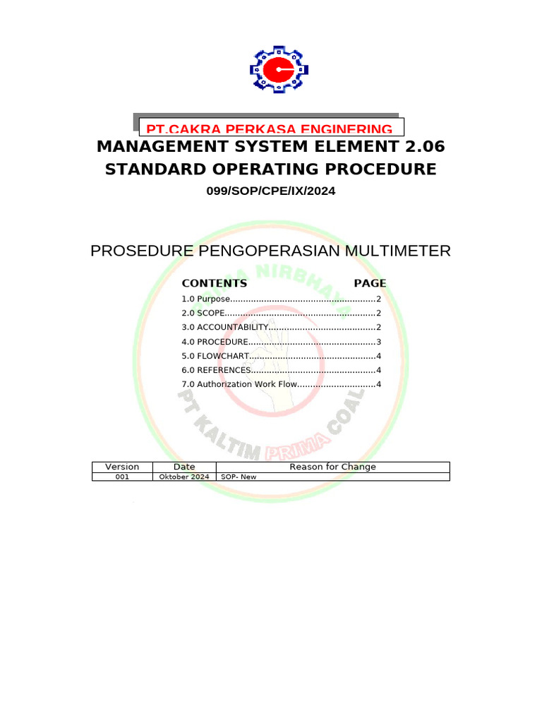 SOP 099 - Prosedur Pengoperasian Multimeter | PDF