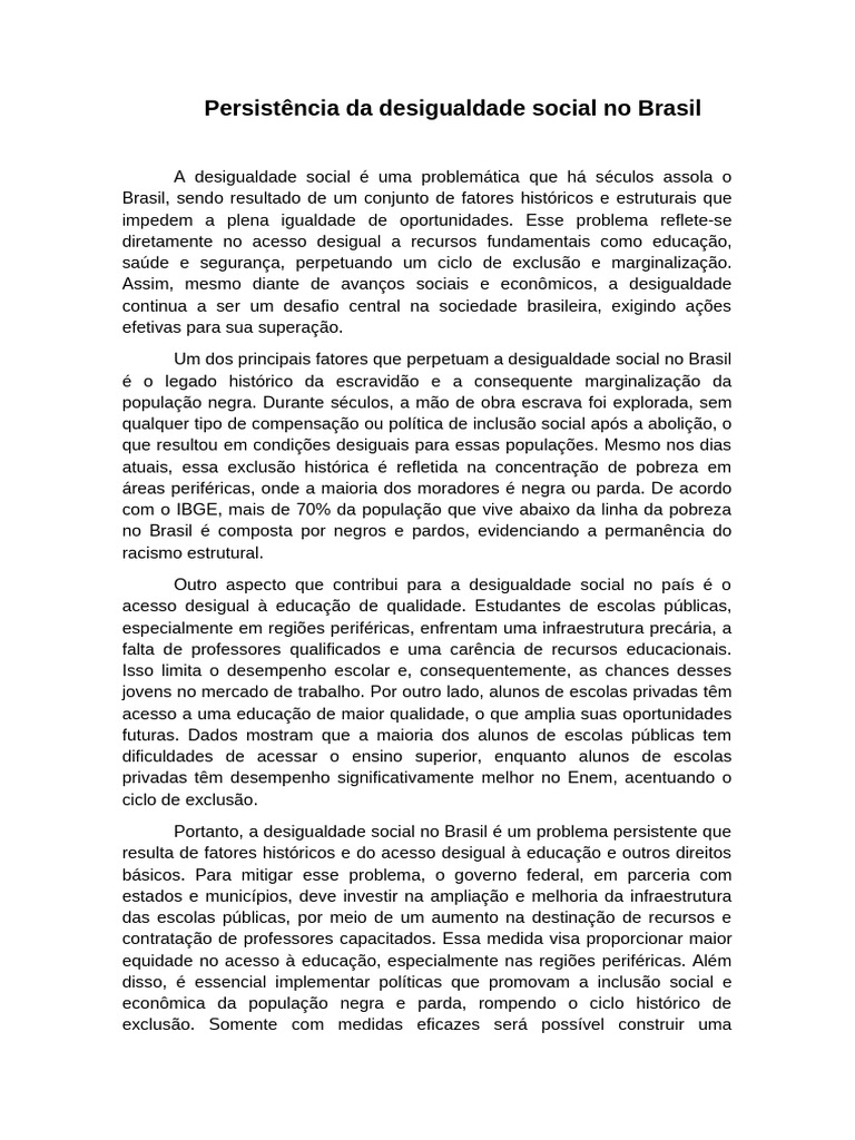 A Persistência Da Desigualdade Social No Brasil | PDF