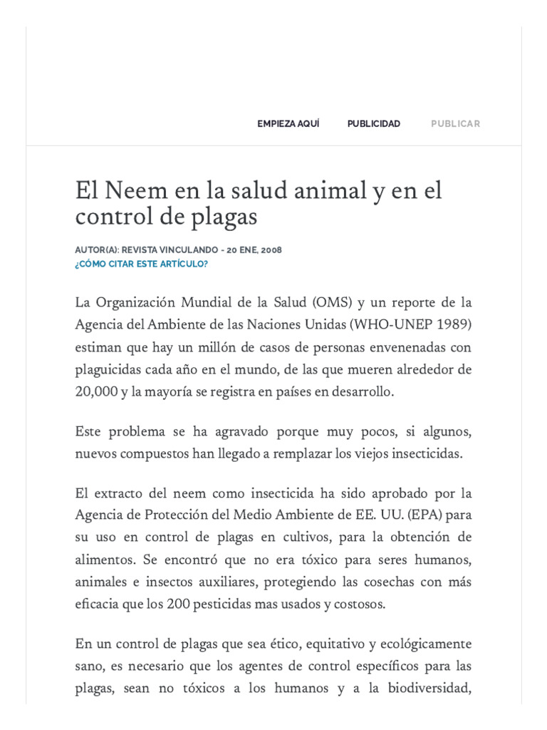 El Neem en La Salud Animal y en El Control de Plagas | PDF