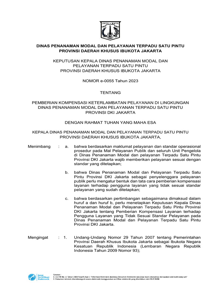 Sk Kompensasi Keterlambatan Pelayanan Pdf