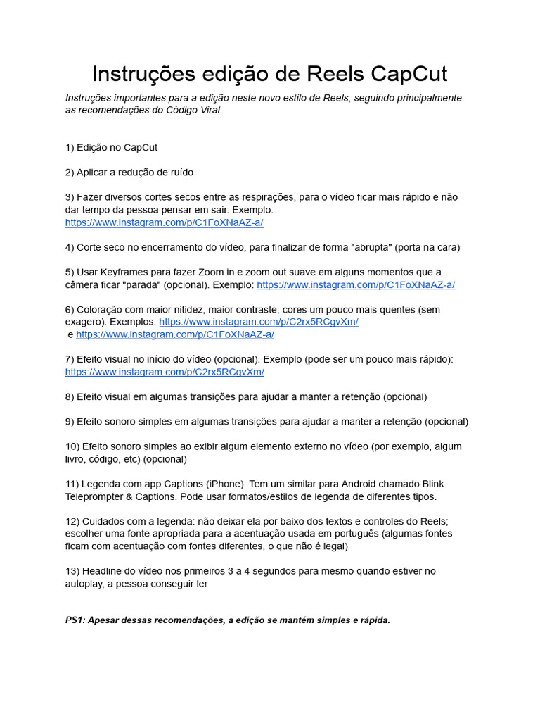 Instrucoes Edicao de Reels Capcut PDF