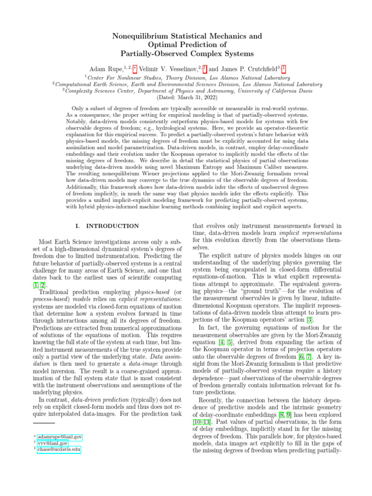 Nonequilibrium Statistical Mechanics and Optimal Prediction Vpfl0qeg ...