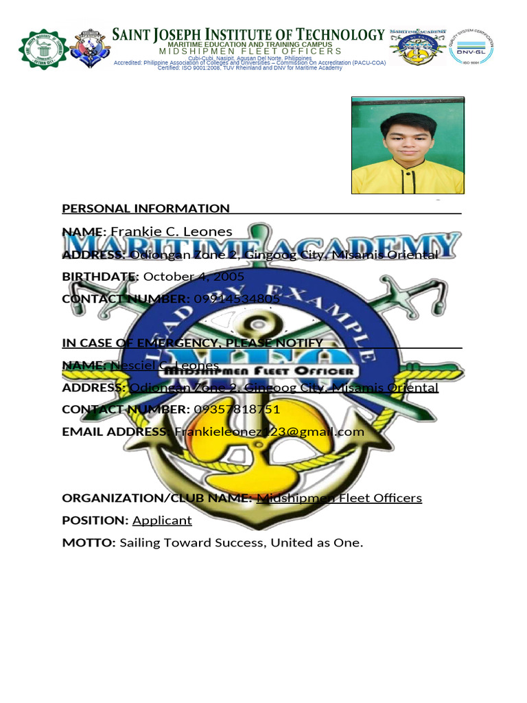 Applicantion Form Pdf