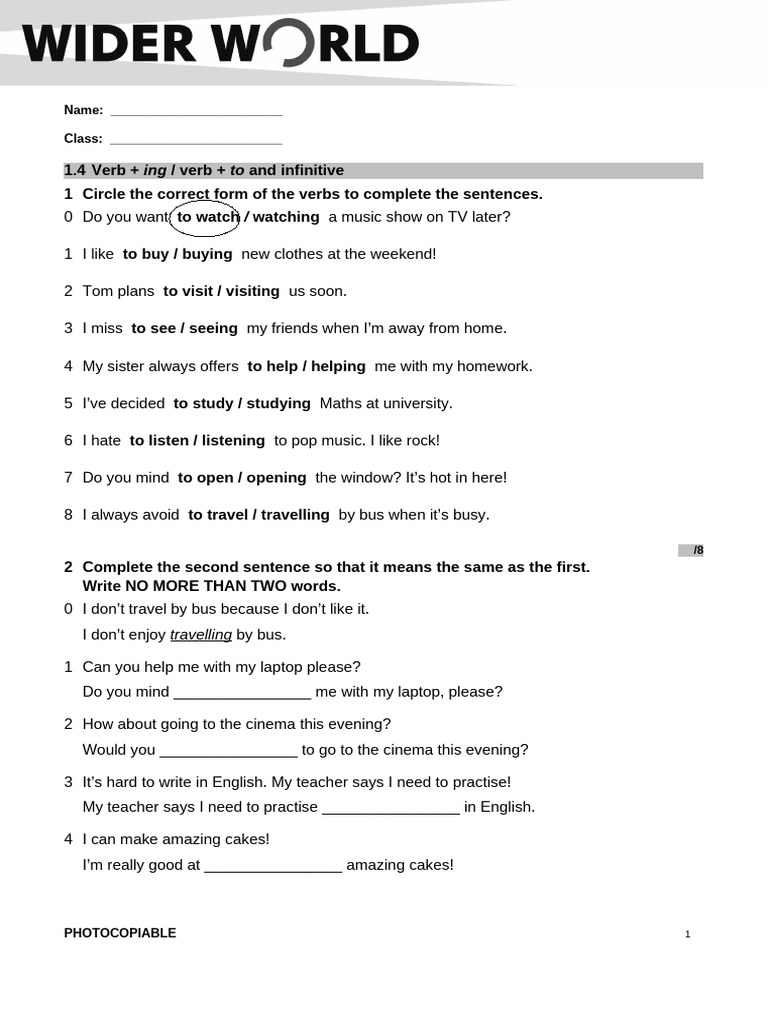 Wider World 3 GrammarCheck U1 4 SLD | PDF