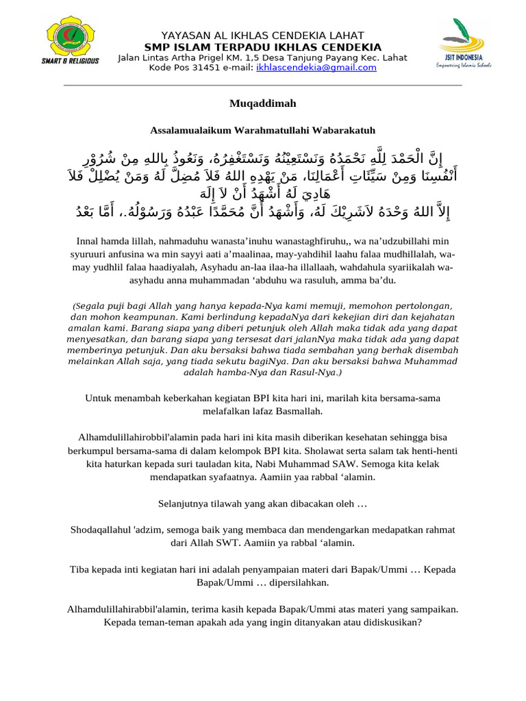 Kegiatan BPI Yayasan Al Ikhlas Cendekia | PDF | Quran | Religion ...