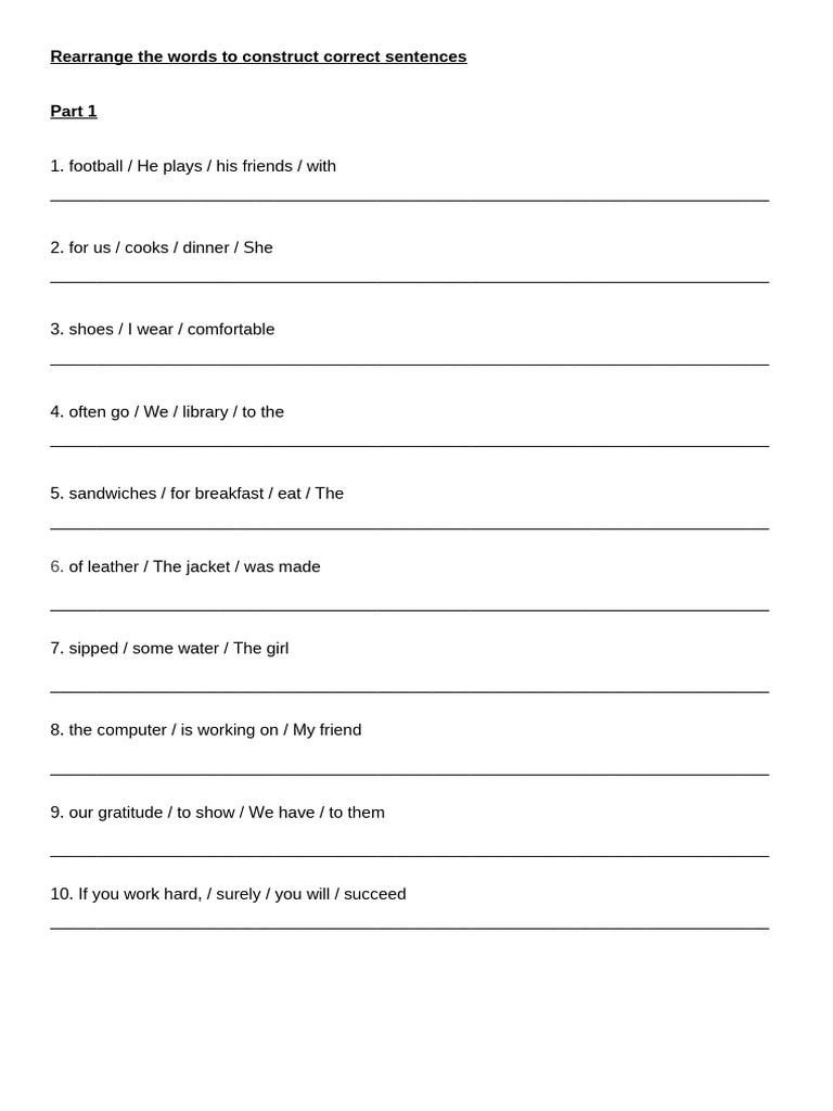 Sentence Rearrangement Exercises | PDF | Language Arts & Discipline