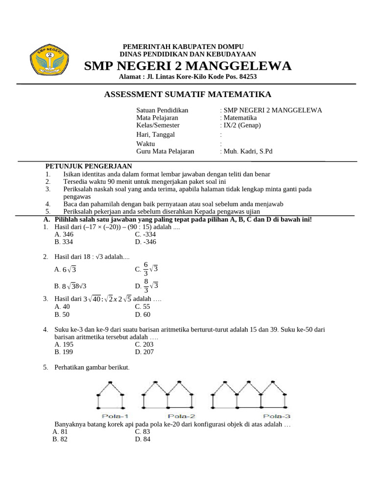 Soal Matematika Kelas 9 Pdf