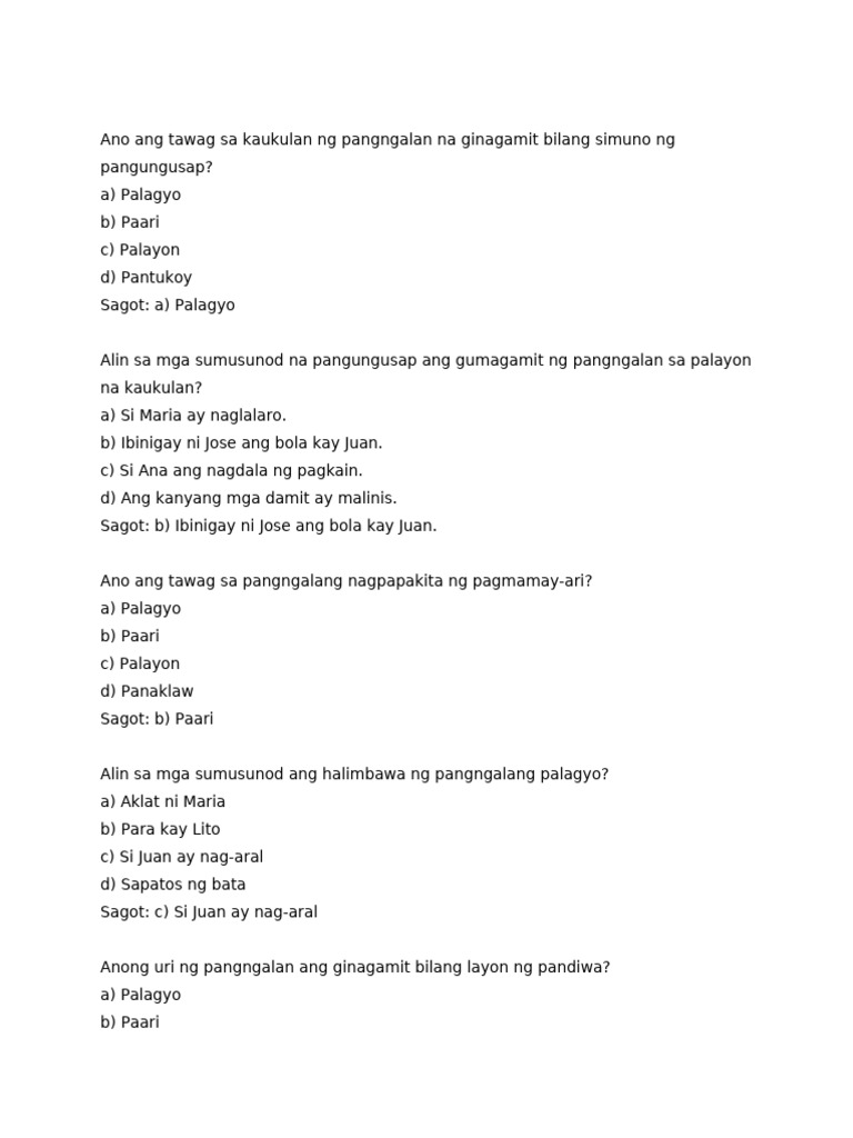 Answer Key (FILIPINO 5) | PDF