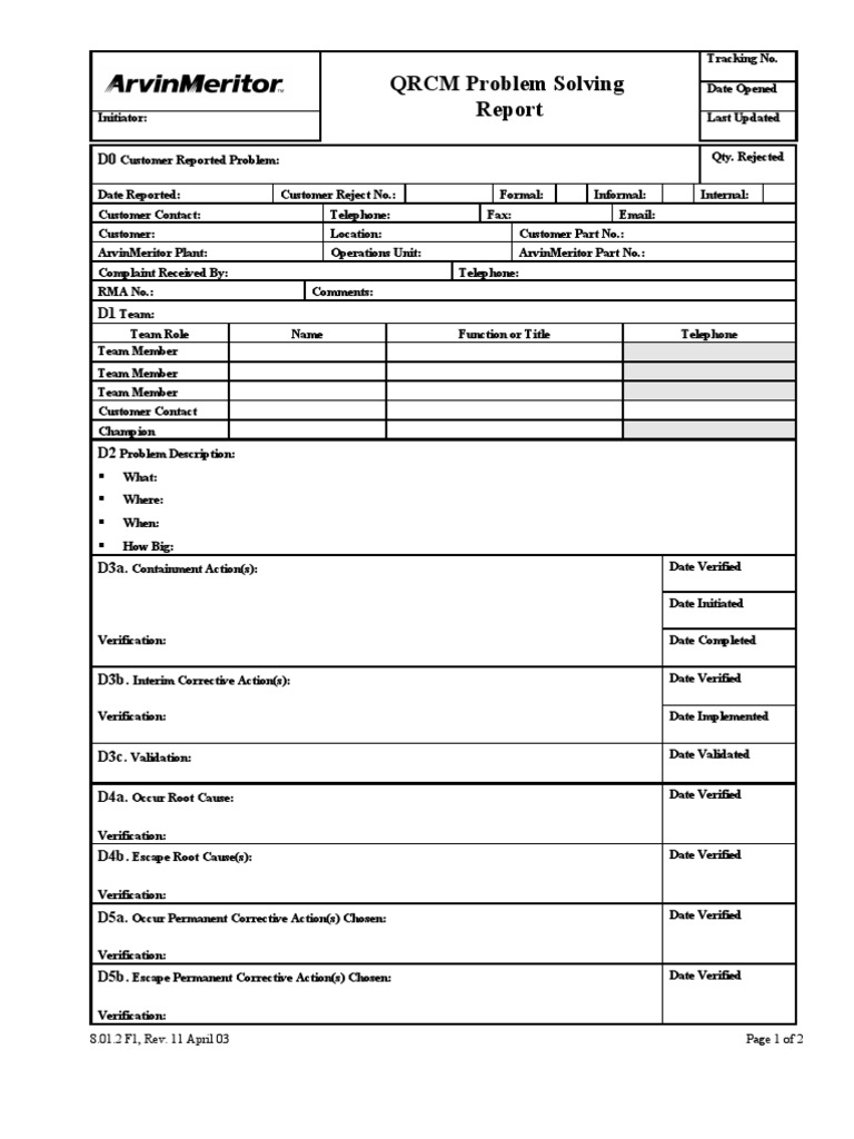 8D Problem Solving Report Template | PDF