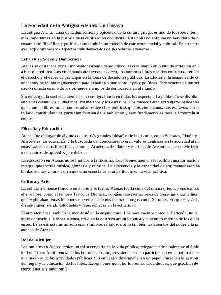 Sociedad y Cultura en la Antigua Atenas | PDF | Democracia | Ideologías ...