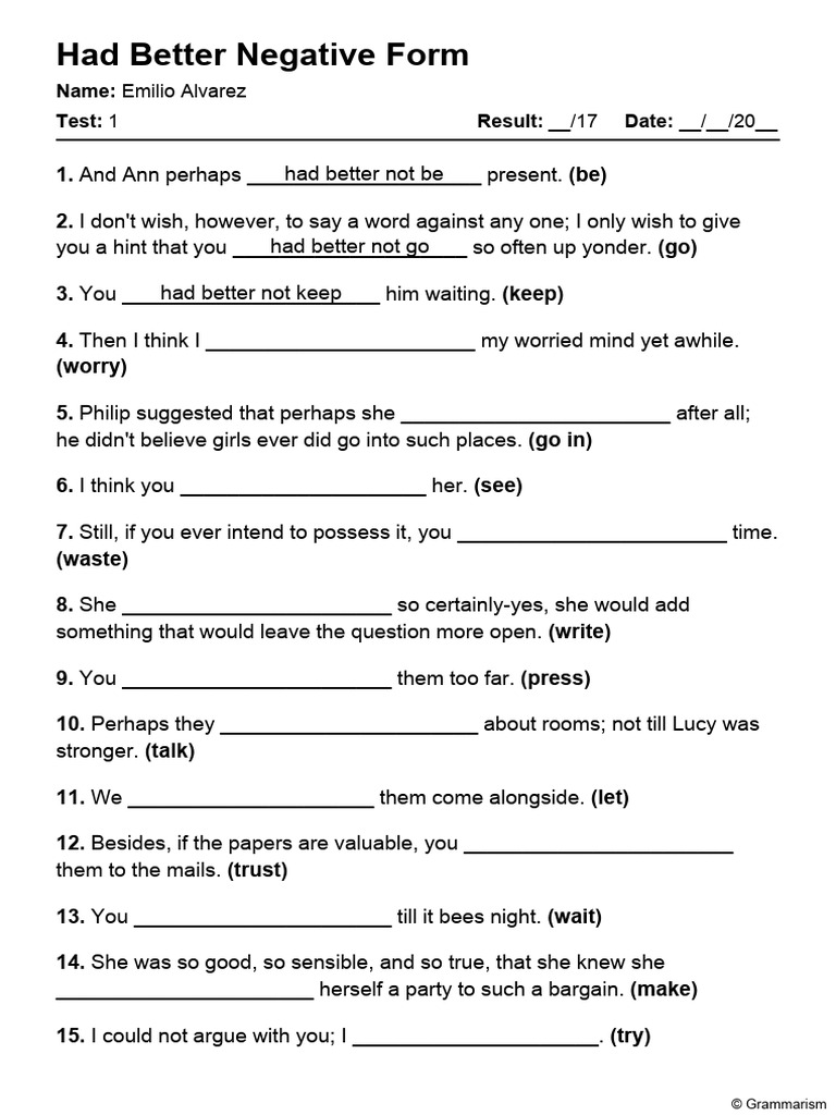 Grammarism Had Better Negative Test 1 | PDF