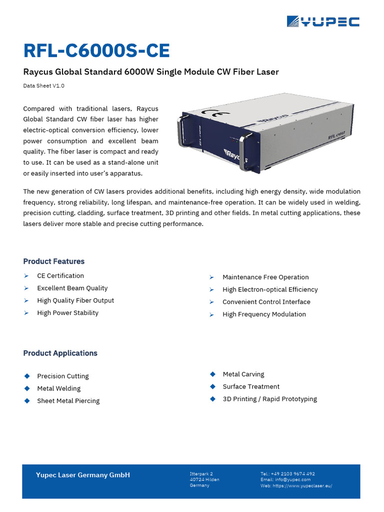 RFL-C6000S-CE Fiber Laser Data Sheet | PDF | Laser | Technology ...