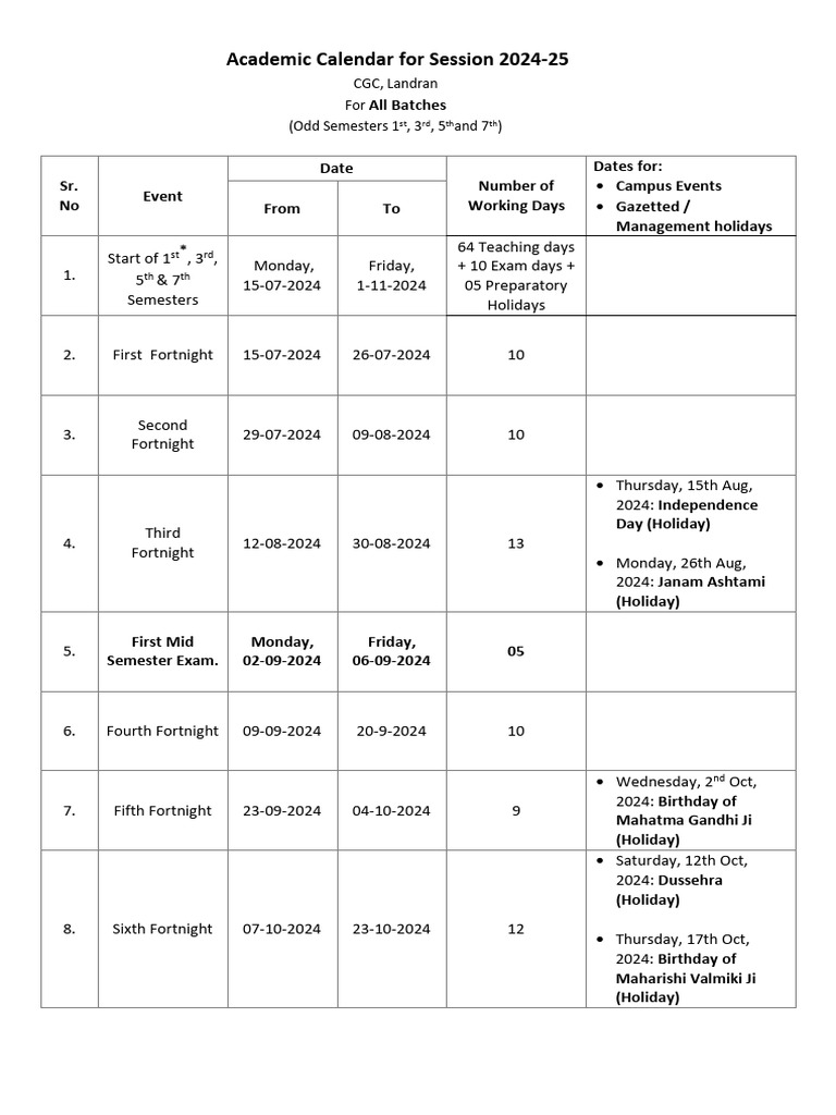SOA Academic Calendar 2024-25 | PDF | Academic Term | Educational ...