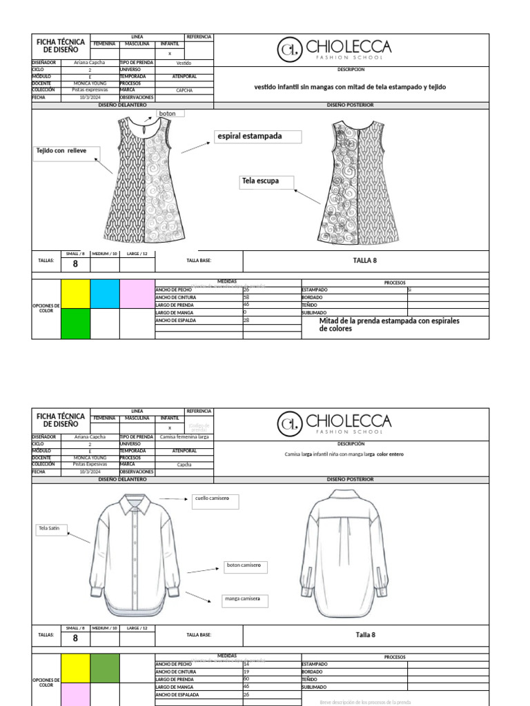 Ficha tecnica vestido infantil T8 | PDF