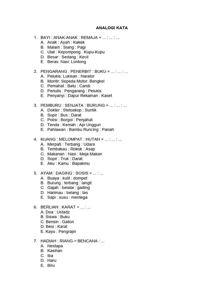 Latihan Soal Analogi Kata PDF