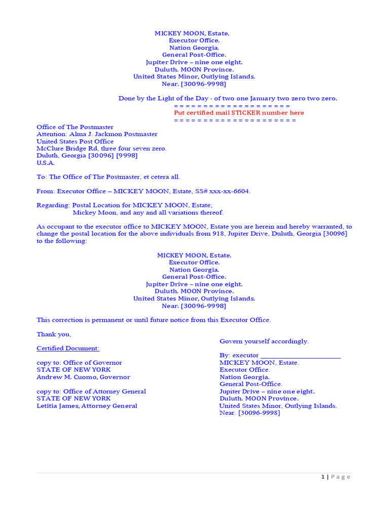 Estate Executor Change of Address | PDF