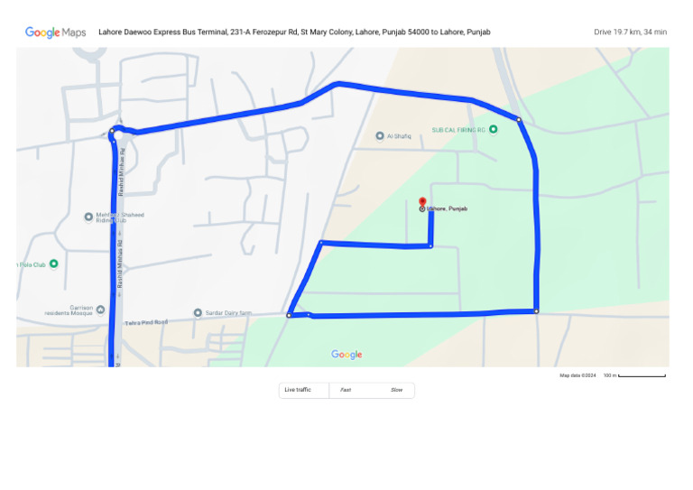 Daewoo Express Lahore to Lahore, Punjab Google Maps col blow up PDF