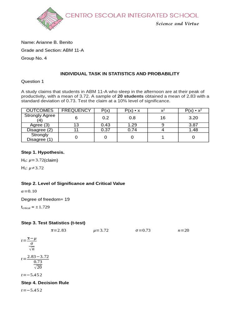 Sample Final Task in Stats | PDF