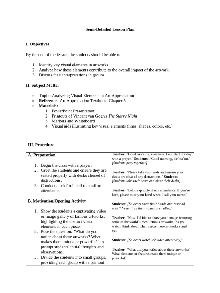 Semi-Detailed Lesson Plan | PDF