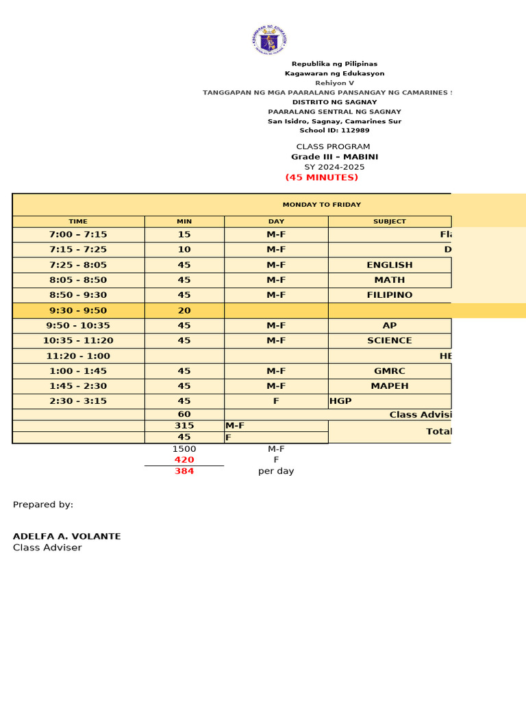 Grade 3 class programs based on do 12 pdf