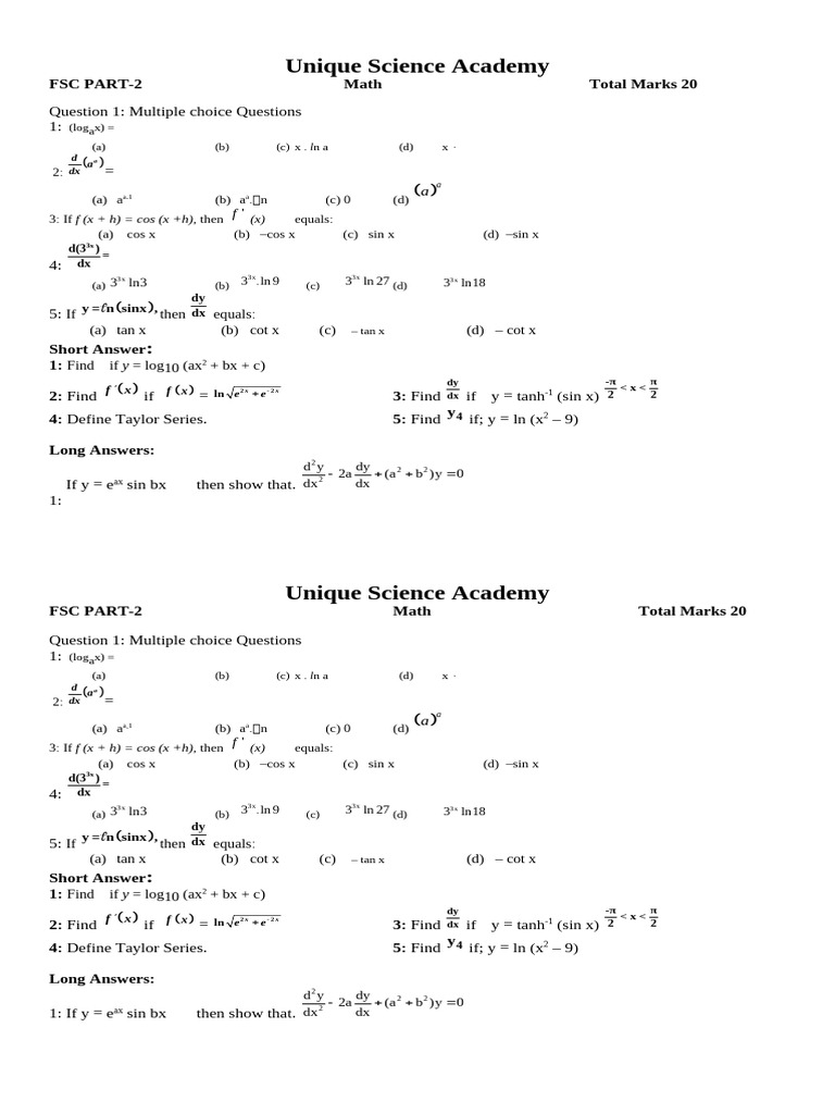 FSC PART 2 Chapter 2 Ex 2.6,7,8 T1 G A | PDF