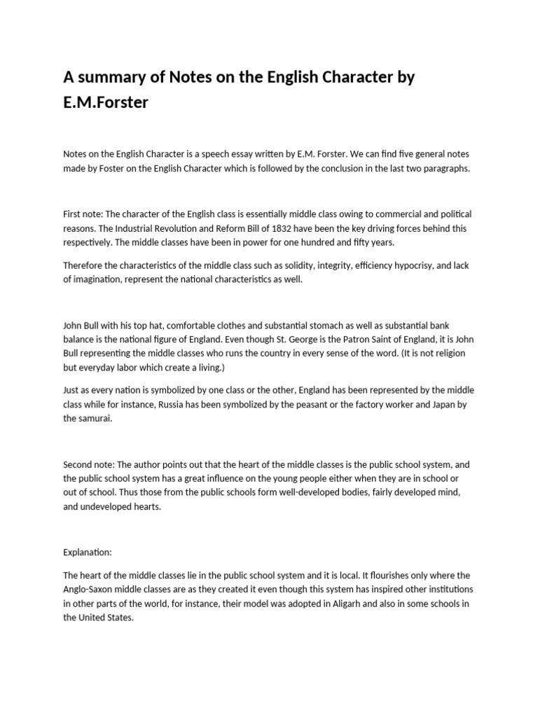 Notes On The English Character