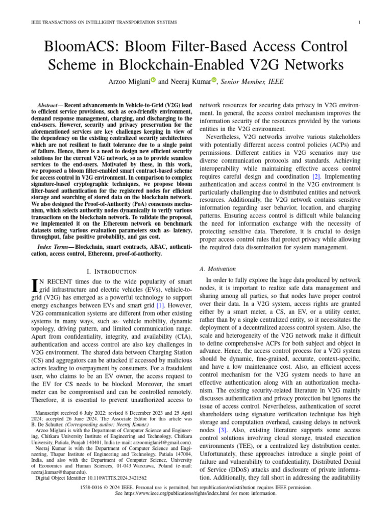 Blockchain Access Control in V2G Networks | PDF | Internet Of Things ...