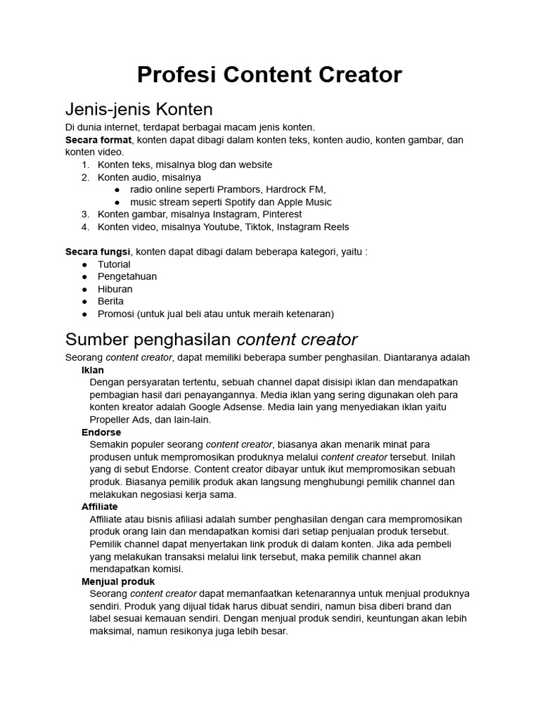 Pengetahuan Menjadi Content Creator | PDF