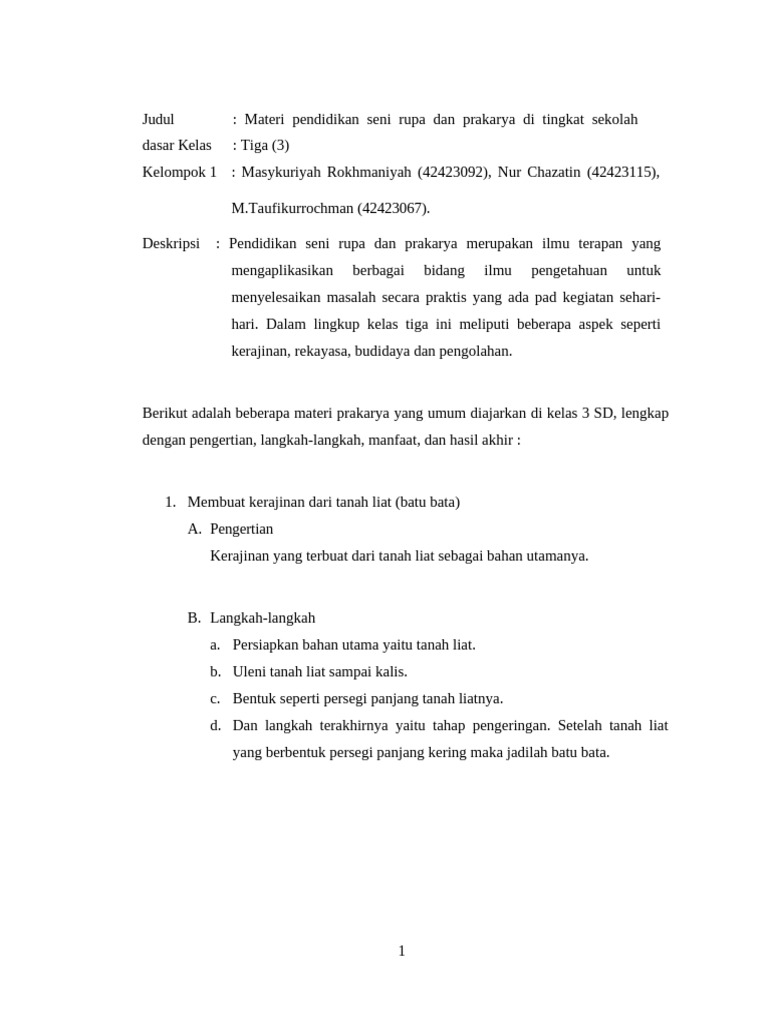 Kelompok 1 Pendidikan Seni Rupa Dan Prakarya | PDF