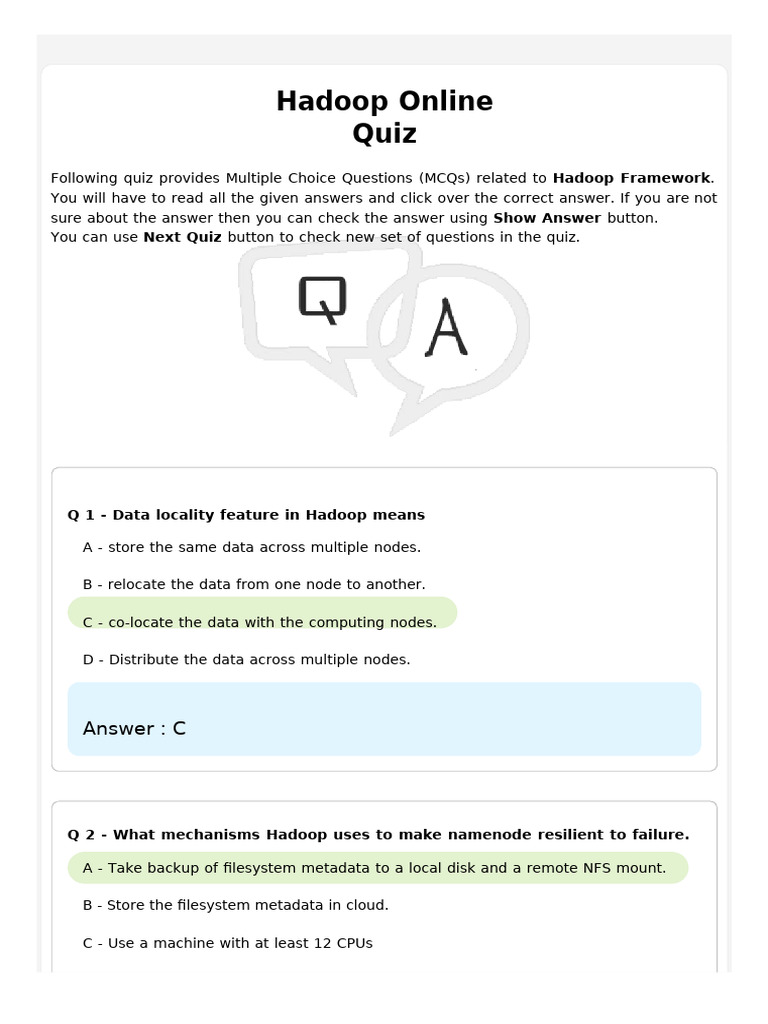 Hadoop Online Quiz Pdf