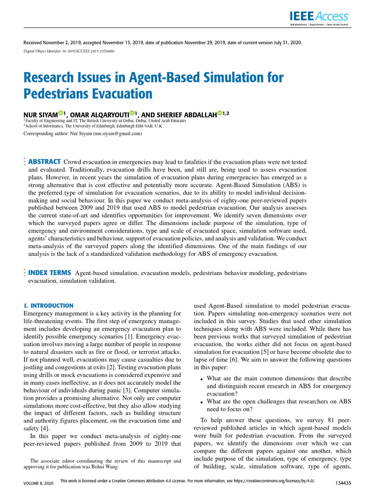 Research Issues in Agent-Based Simulation For Pedestrians Evacuation | PDF