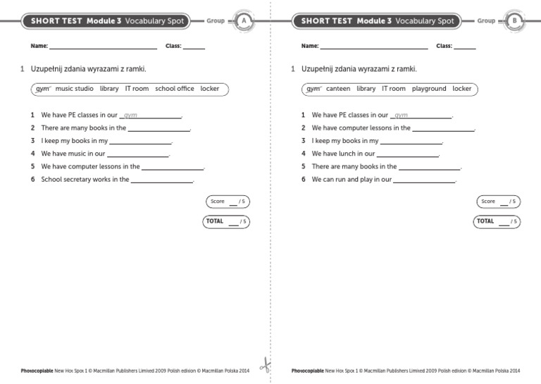 Test Z Angielskiego Klasa 4 New Hot Spot New_Hot_Spot_1_Short_Test_Module_3_Vocabulary_Spot | PDF