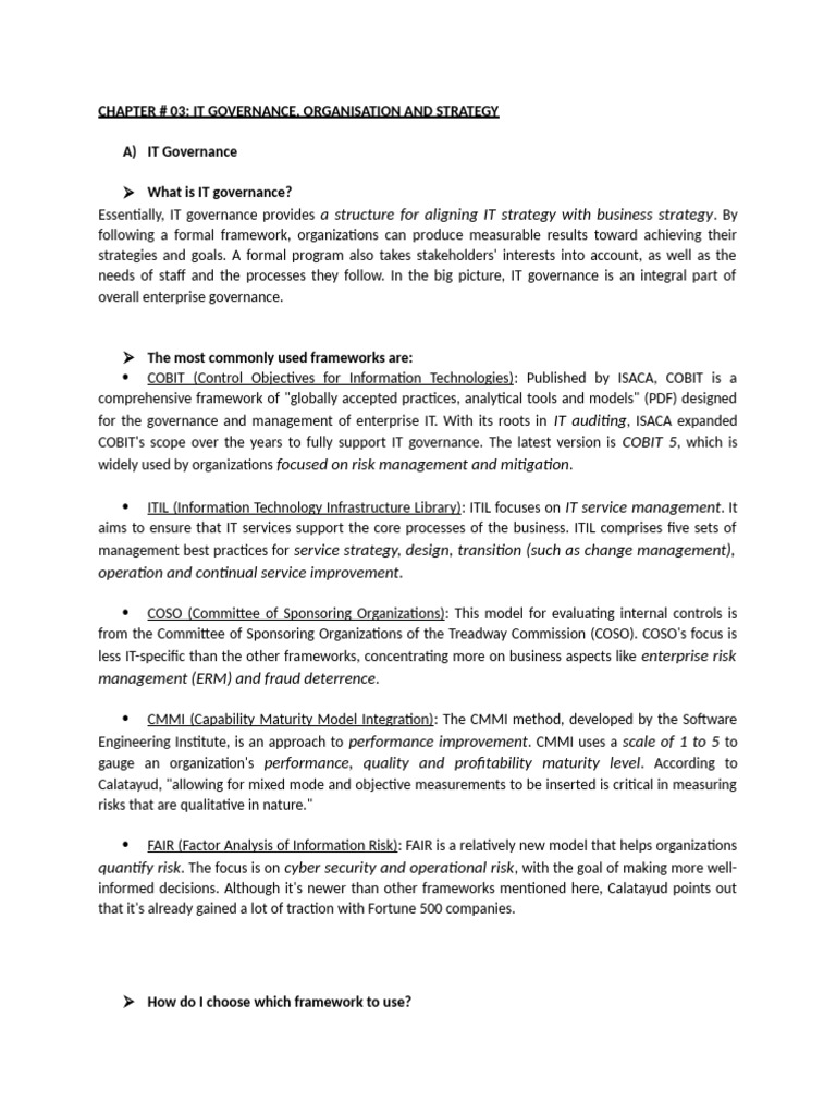 Chapter 03 - It Governance, Organisation and Strategy - Ehsan | PDF