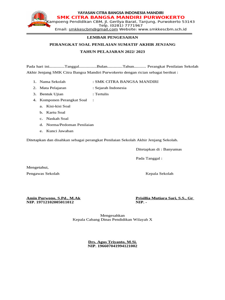 Lembar Pengesahan PSAJ 2022 - 2023 | PDF
