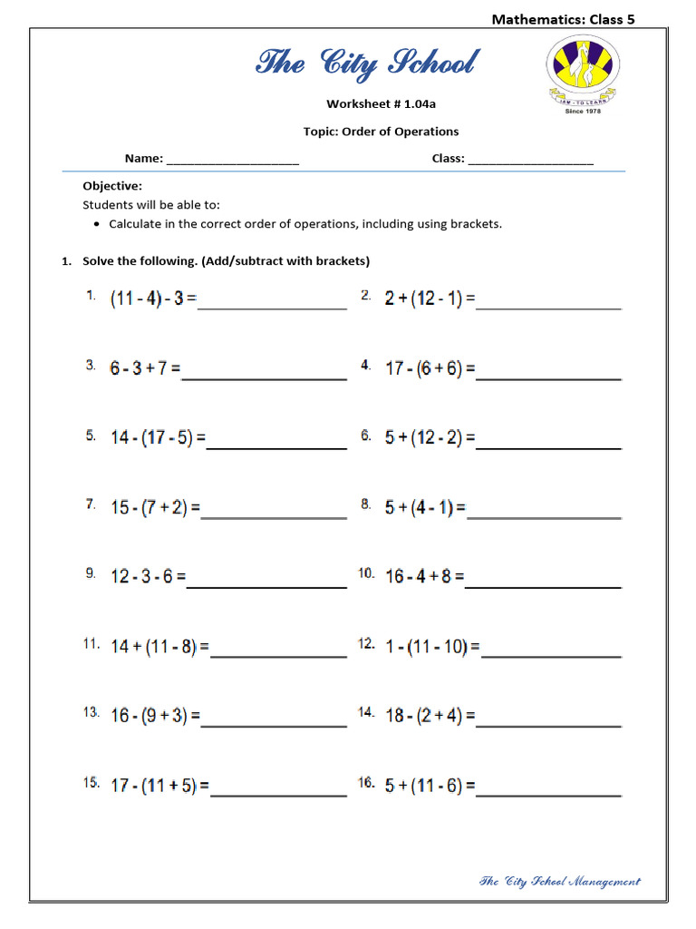 Mathematics Worksheet - Class 5 - 1.04a | PDF