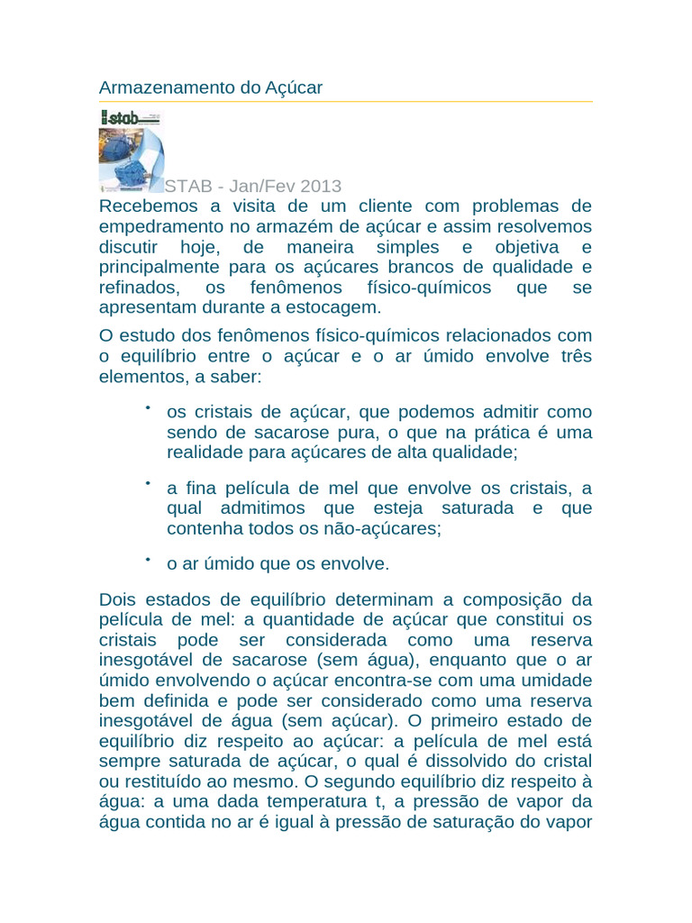 Armazenamento Do Açúcar | PDF