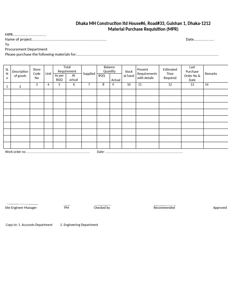 Material Purchase Requisition Form | PDF