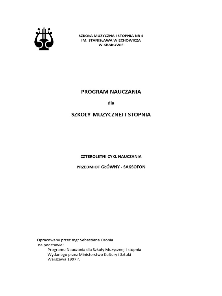 Program Nauczania Dla Szkoły Muzycznej I I II ST - Sebastian Oroń | PDF