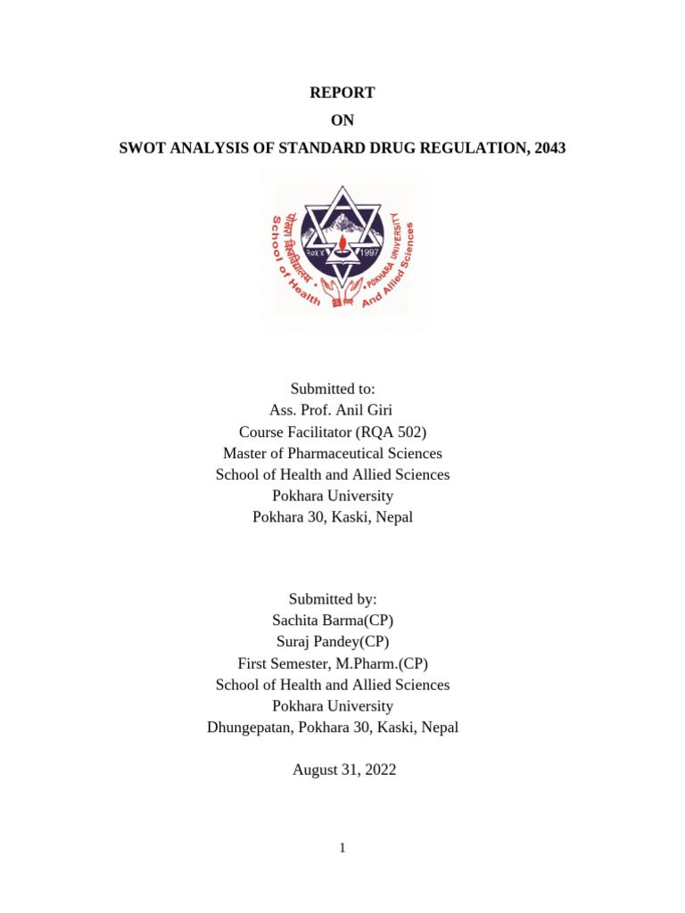 SWOT Analysis of Standard Drug Regulation, 2043 | PDF